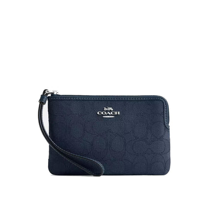 Coach Women's Corner Zip Wristlet In Signature Jacquard Silver/Denim/Dark Denim