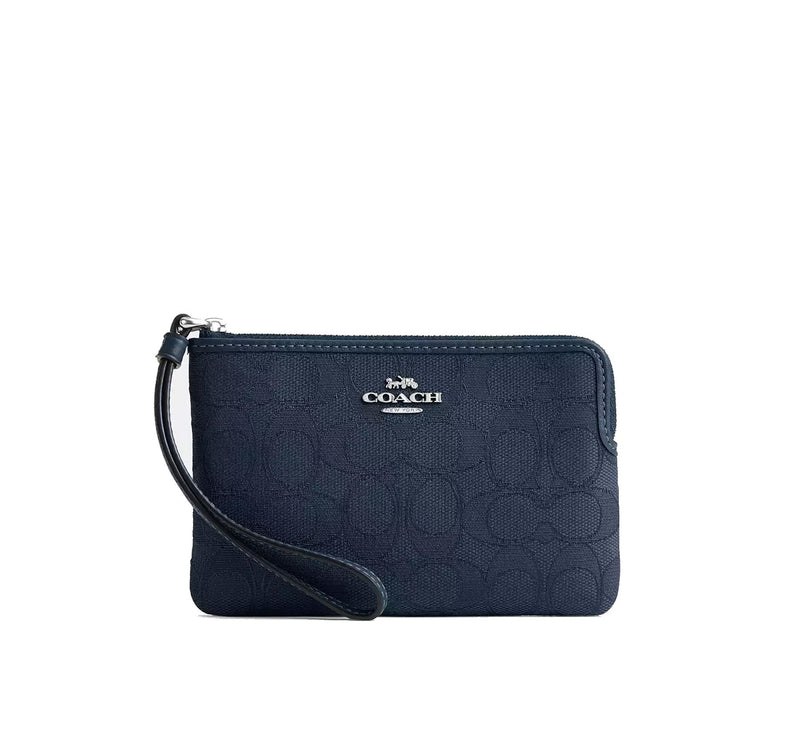Coach Women's Corner Zip Wristlet In Signature Jacquard Silver/Denim/Dark Denim