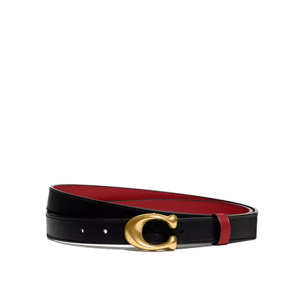 Coach Women's Sculpted C Buckle Cut-To-Size Reversible Belt, 25 Mm Brass/Black 1941 Red