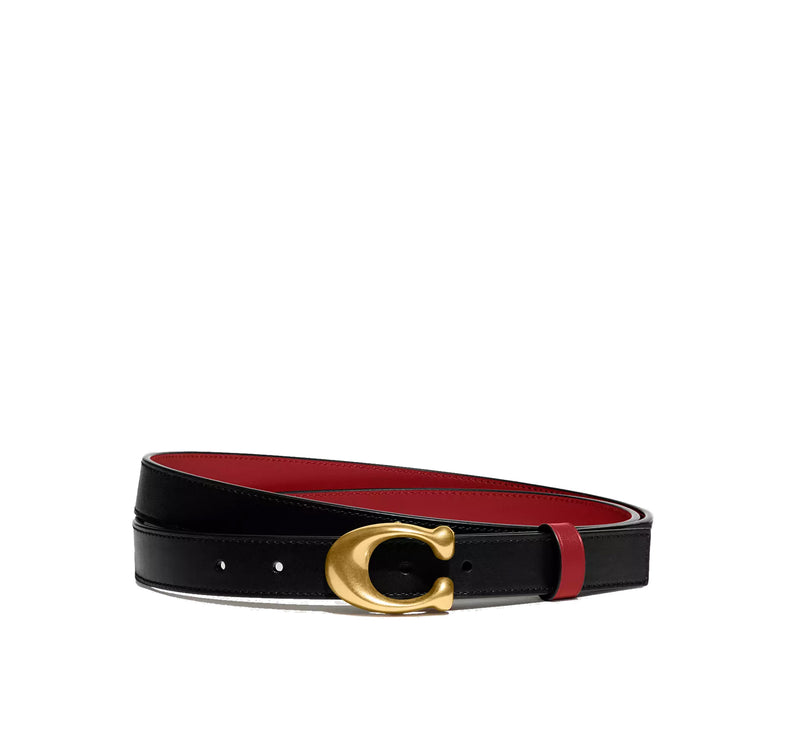 Coach Women's Sculpted C Buckle Cut-To-Size Reversible Belt, 25 Mm Brass/Black 1941 Red
