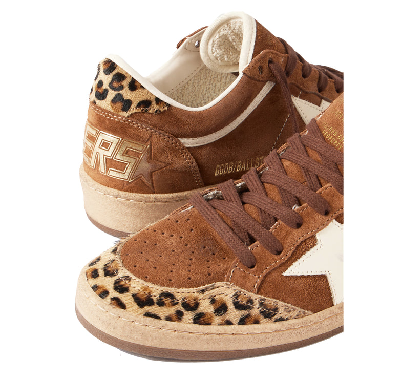 Golden Goose Women's Women's Ball Star in Leopard Print with Platinum Leather Star and White