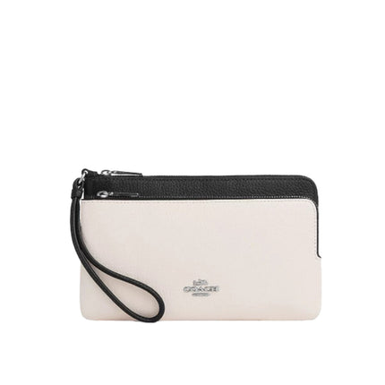 Coach Women's Double Zip Wallet Silver/Chalk Black Multi