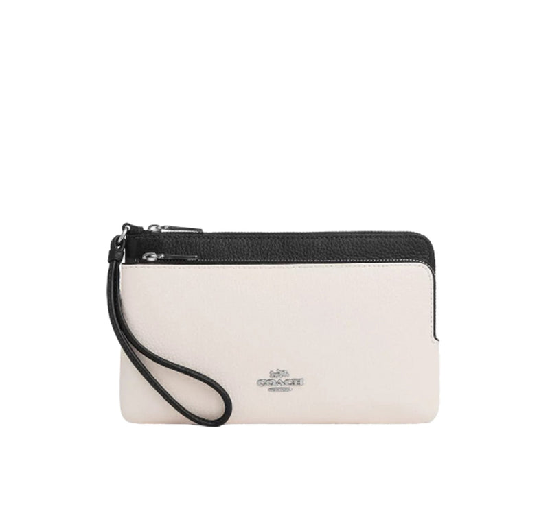 Coach Women's Double Zip Wallet Silver/Chalk Black Multi