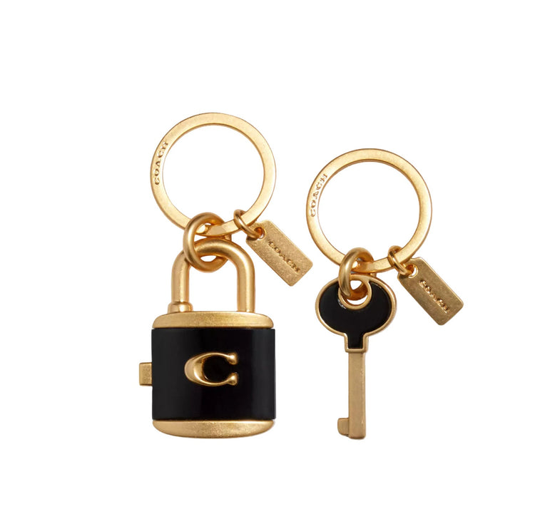 Coach Women's Lock And Key Bag Charm Key Ring Gold/Black