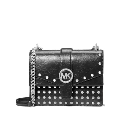 Michael Kors Women's Greenwich Small Studded Distressed Crossbody Bag Silver/Black