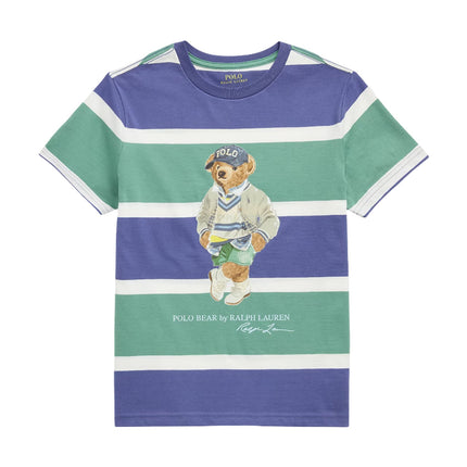 Polo Ralph Lauren Boy's Polo Bear Striped Cotton Jersey Tee Fairway Green Multi