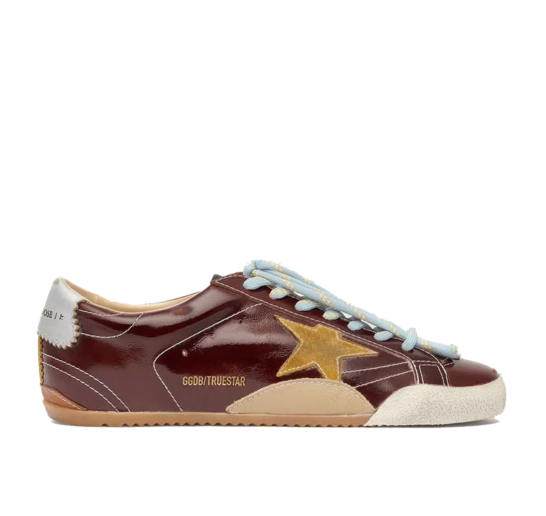 Golden Goose Women's True Star in Burgundy Naplak with Suede Star and Silver Nappa Heel Tab
