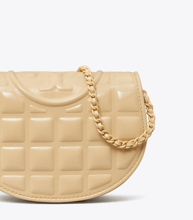 Tory Burch Women's Mini Fleming Patent Square Quilt Crossbody Vanilla Soft Serve