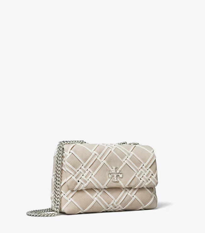 Tory Burch Women's Small Kira Woven Canvas Convertible Shoulder Bag Natural / Blanc