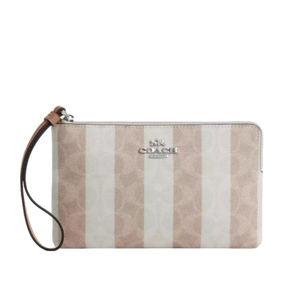 Coach Women's Large Corner Zip Wristlet In Signature Canvas Silver/Sand/Tan