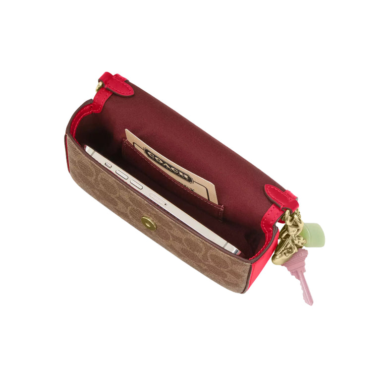 Coach Women's Mini Josie Top Handle Bag In Signature Canvas Gold/Tan/Carnation