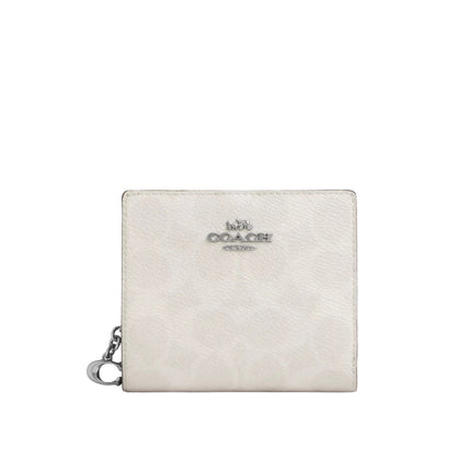 Coach Women's Snap Wallet In Signature Canvas Silver/White/Chalk