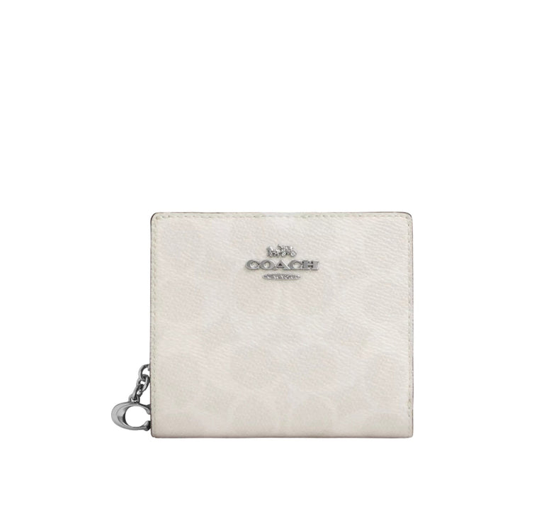 Coach Women's Snap Wallet In Signature Canvas Silver/White/Chalk