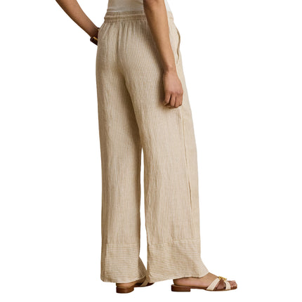Polo Ralph Lauren Women's Striped Linen Wide-Leg Pant Tan/White