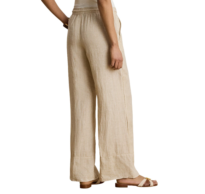 Polo Ralph Lauren Women's Striped Linen Wide-Leg Pant Tan/White