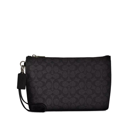 Coach Unisex Pouch In Signature Canvas Gunmetal/Charcoal/Black