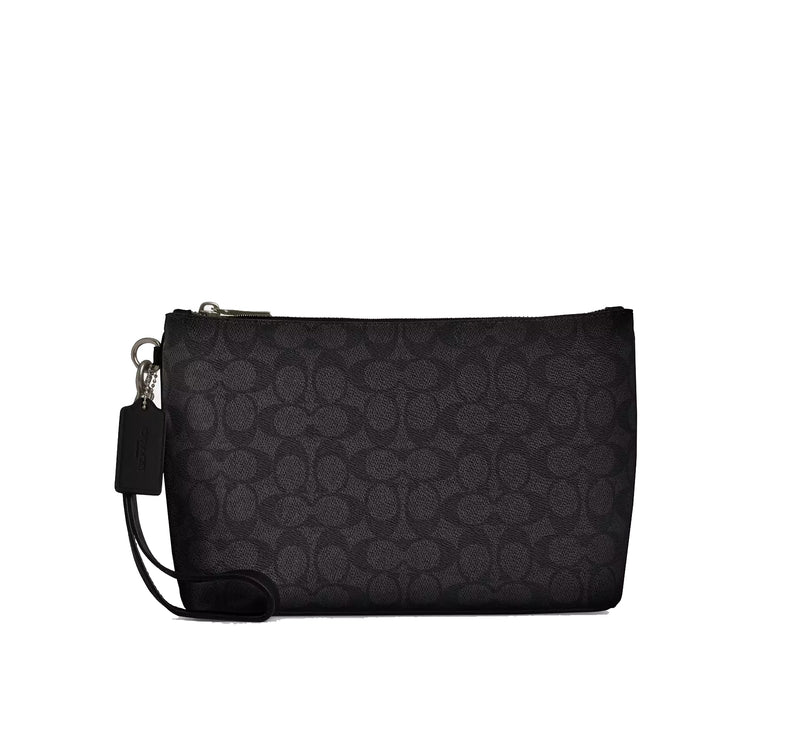 Coach Unisex Pouch In Signature Canvas Gunmetal/Charcoal/Black