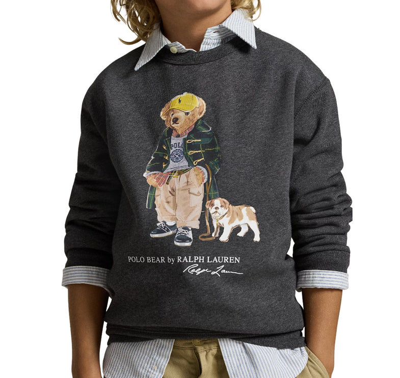 Polo Ralph Lauren Boy's Polo Bear Heathered Fleece Sweatshirt Windsor Heather