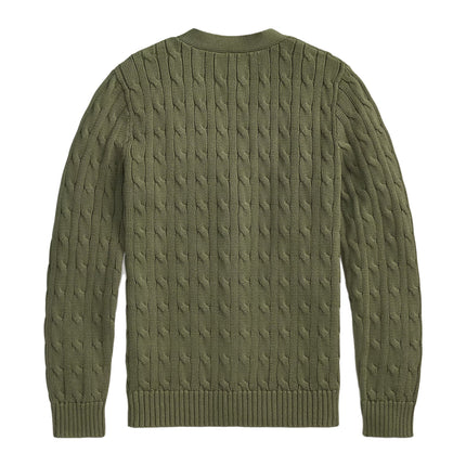 Polo Ralph Lauren Boy's Cable-Knit Cotton V-Neck Cardigan Cruise Olive