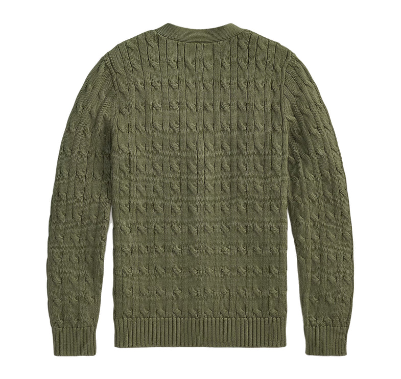 Polo Ralph Lauren Boy's Cable-Knit Cotton V-Neck Cardigan Cruise Olive