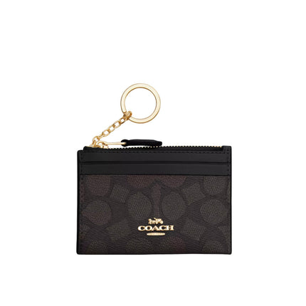 Coach Women's Mini Skinny Id Case In Signature Canvas Gold/Walnut/Black