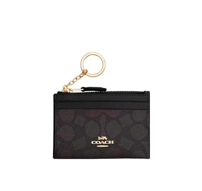 Coach Women's Mini Skinny Id Case In Signature Canvas Gold/Walnut/Black