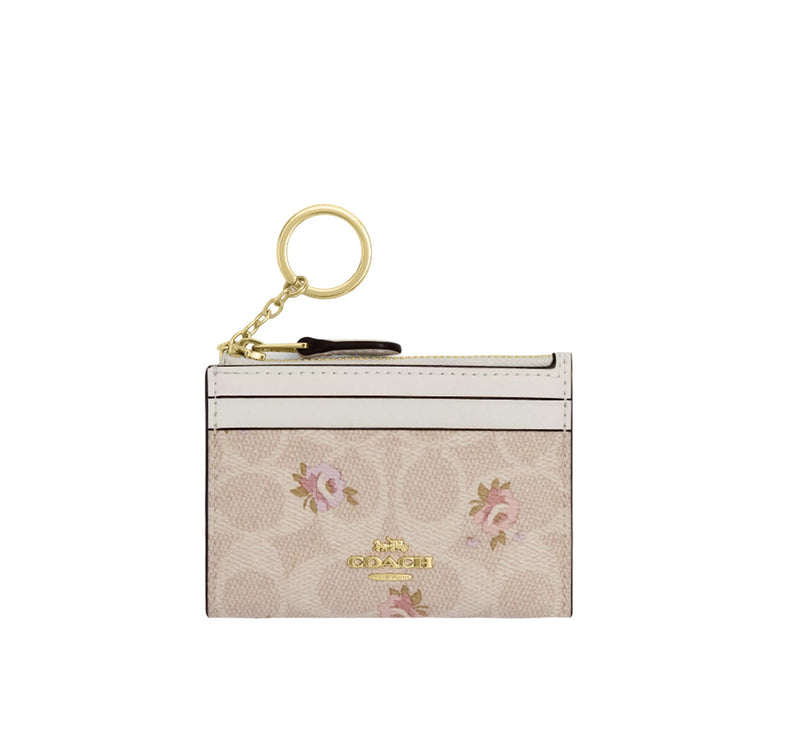 Coach Women's Mini Skinny Id Case In Signature Canvas With Floral Print Gold/Sand Multi