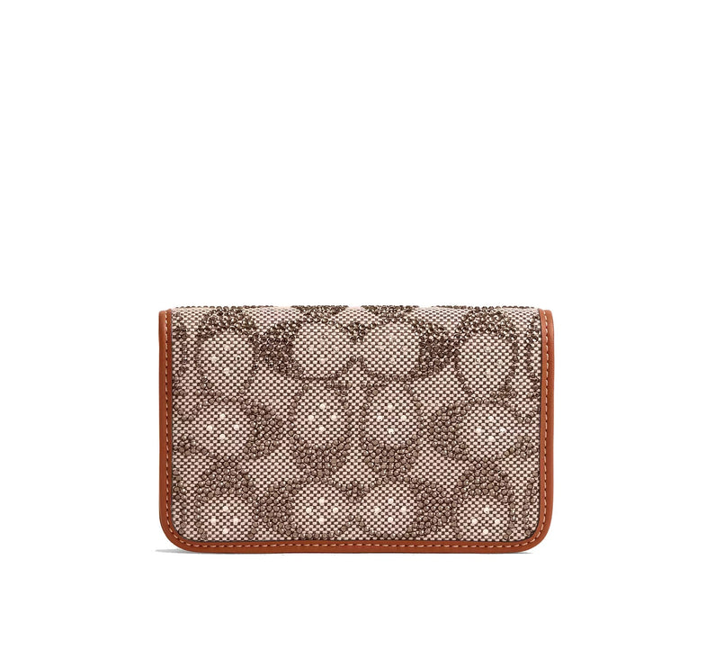 Coach Women's Essential Slim Card Case In Crystal Signature Jacquard Silver/Burnished Amber