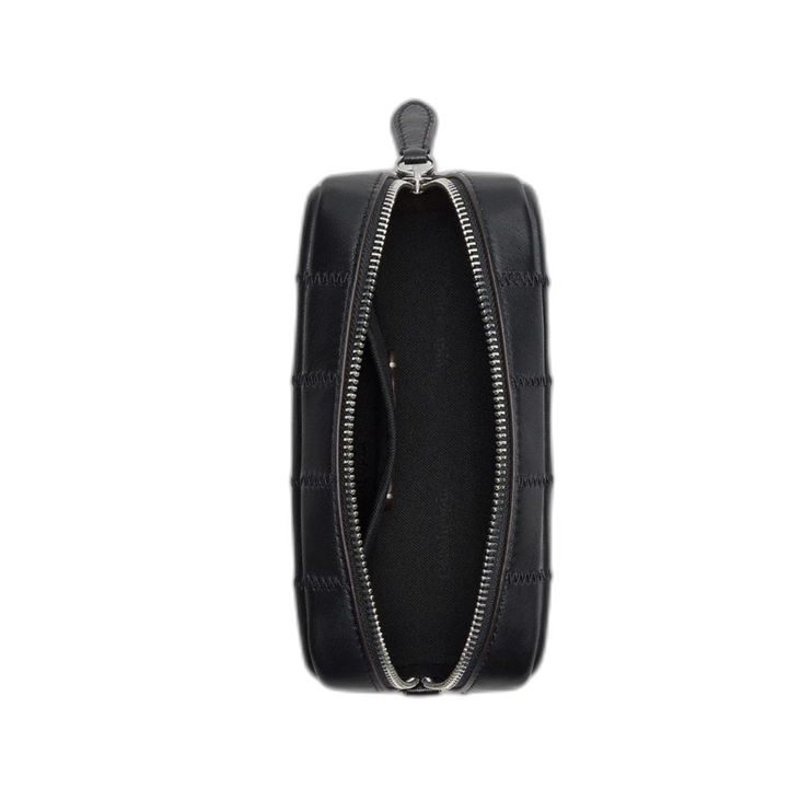 Coach Women's Cosmetic Pouch In Checkerboard Upcrafted Leather Black