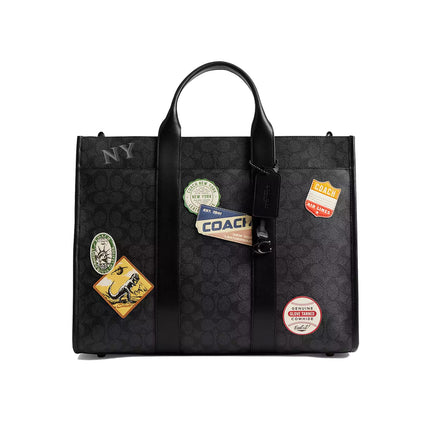 Coach Unisex Wesley Tote In Signature Canvas With Patches Charcoal Multi