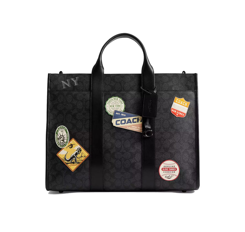 Coach Unisex Wesley Tote In Signature Canvas With Patches Charcoal Multi