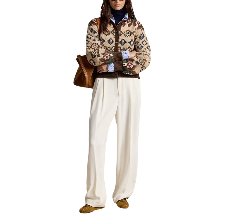 Polo Ralph Lauren Women's Geo-Pattern Wool-Cashmere Cardigan Oatmeal/brown Multi