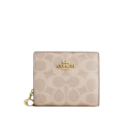 Coach Women's Snap Wallet In Signature Canvas Gold/Sand/Chalk