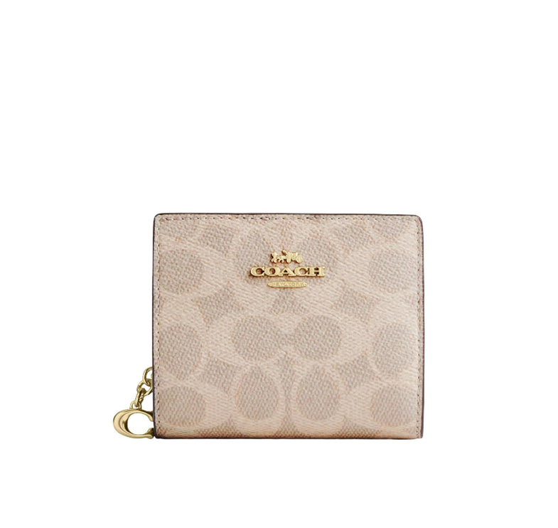 Coach Women's Snap Wallet In Signature Canvas Gold/Sand/Chalk