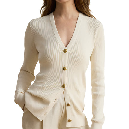 Polo Ralph Lauren Women's Rib-Knit V-Neck Cardigan Mascarpone Cream