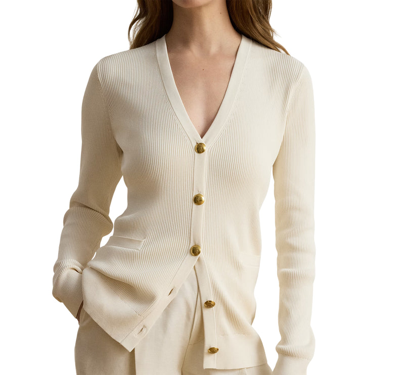Polo Ralph Lauren Women's Rib-Knit V-Neck Cardigan Mascarpone Cream