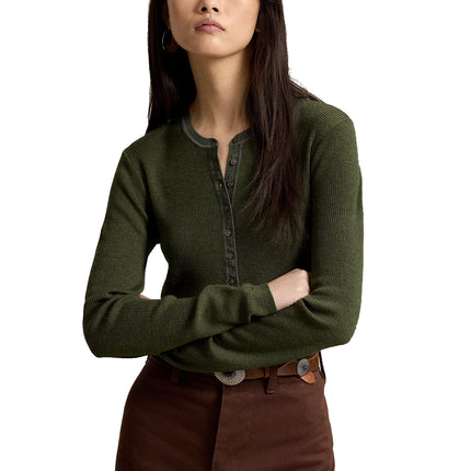 Polo Ralph Lauren Women's Rib-Knit Wool Cardigan Harvest Olive Heather