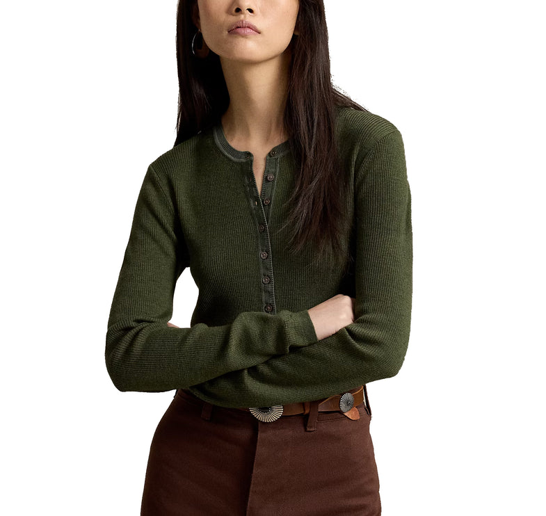 Polo Ralph Lauren Women's Rib-Knit Wool Cardigan Harvest Olive Heather