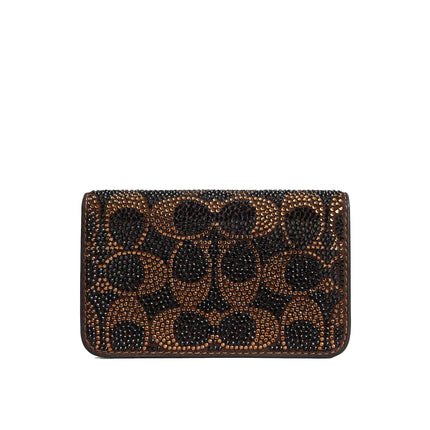 Coach Women's Essential Slim Card Case With Crystal Signature Brass/Dark Chocolate