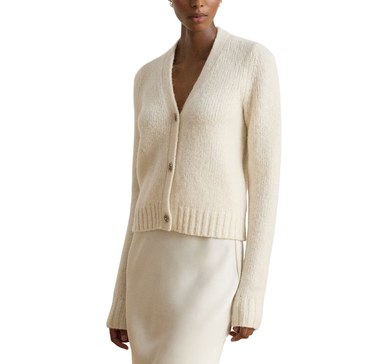 Polo Ralph Lauren Women's Wool-Blend Cropped V-Neck Cardigan Mascarpone Cream