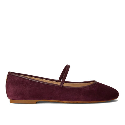 Polo Ralph Lauren Women's Jayna Nappa-Trim Suede Mary Jane Flat Dark Garnet