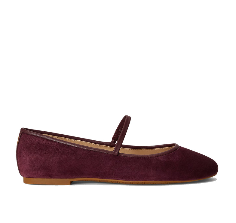 Polo Ralph Lauren Women's Jayna Nappa-Trim Suede Mary Jane Flat Dark Garnet