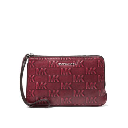 Michael Kors Women's Jet Set Travel Small Burnished Logo Embossed Wristlet Maroon