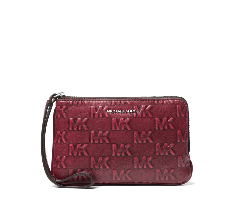 Michael Kors Women's Jet Set Travel Small Burnished Logo Embossed Wristlet Maroon