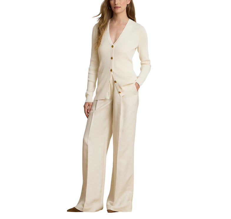 Polo Ralph Lauren Women's Rib-Knit V-Neck Cardigan Mascarpone Cream