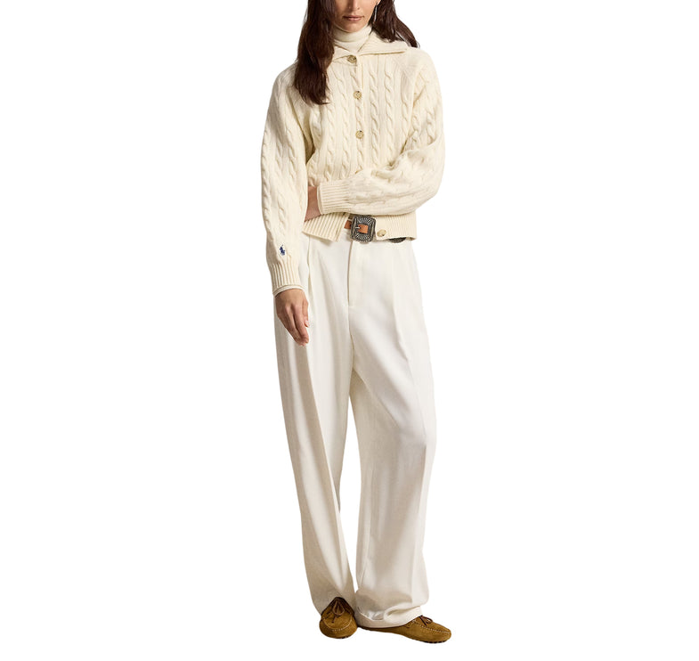 Polo Ralph Lauren Women's Cable Wool-Cashmere Collared Cardigan Authentic Cream