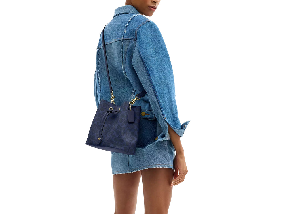 Coach Women's Rowan Bucket Bag In Signature Canvas Gold/Navy