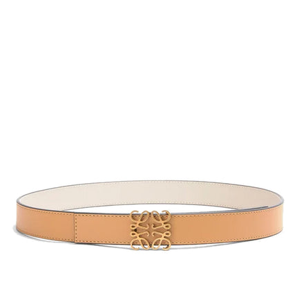 Loewe Women's Reversible Anagram Belt in Smooth Calfskin Warm Desert/Light Oat/Bronze