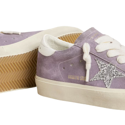 Golden Goose Women's Hi Star in Purple Suede with Silver Glitter Star