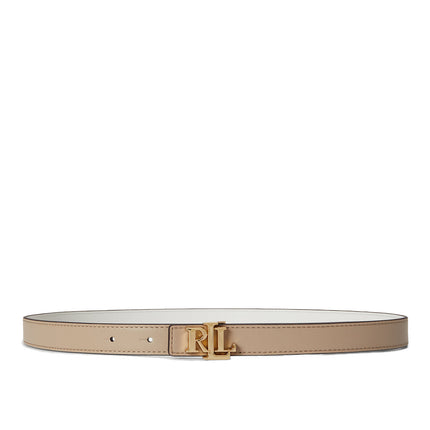 Polo Ralph Lauren Women's Logo Reversible Leather Skinny Belt Birch Tan/White